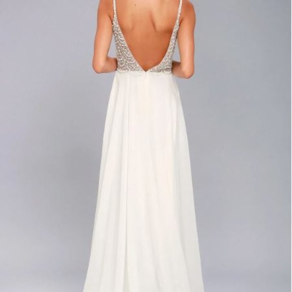 NEW Lulu’s White Beaded Rhinestone Maxi Bridal Dress - Picture 3 of 10